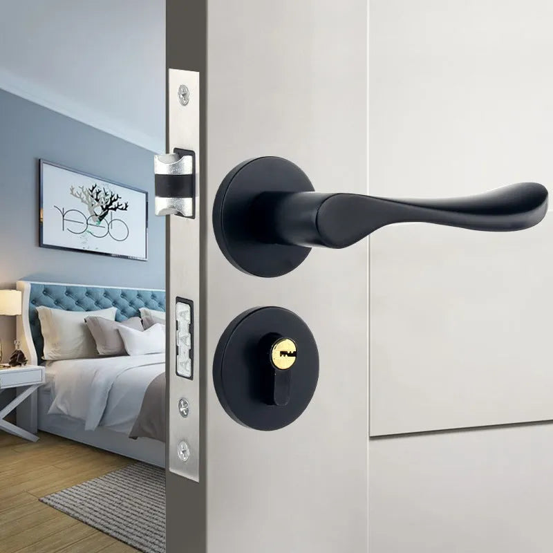 Indoor split magnetic door lock handle for timber doors in aluminum alloy construction