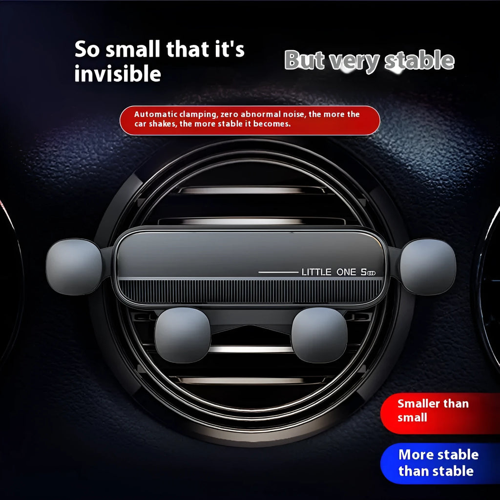 Gravity damping car air outlet phone mount in elegant silver with 17mm ball head sucker and 48g weight