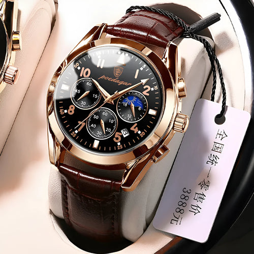 Black tech men's sports watch with slim 10mm case, available in multiple strap and dial colours including rose gold black dial