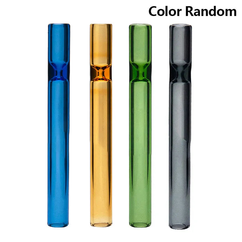 Clear pink telescopic glass smoke pipe with straight suction nozzle extended.