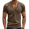 Men's loose V-neck pullover with button design in chemical fibre blend fabric