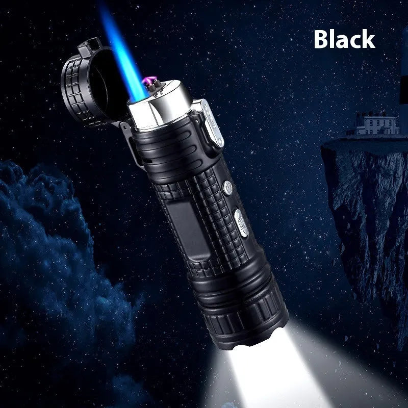 TH727 multi-functional waterproof metal flashlight lighter in camouflage, red, black, blue, or yellow colour