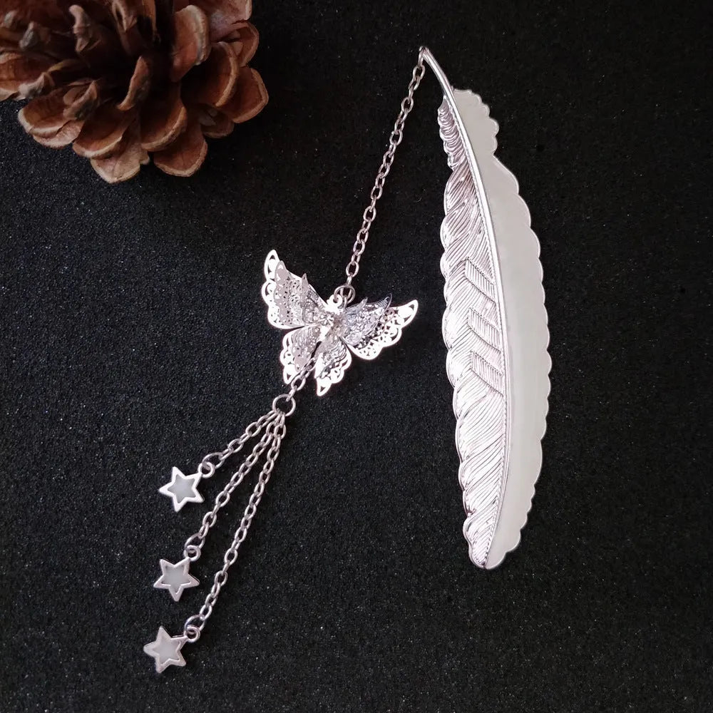 Luminous retro pure copper feather bookmark with glowing accents