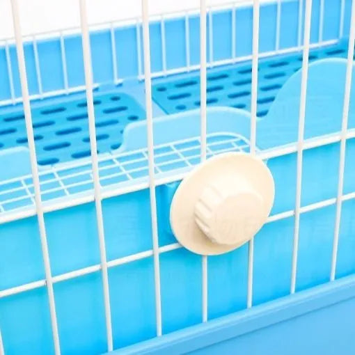 Large rectangular rabbit toilet in blue, measuring 30cm by 22cm by 16cm, with a shovel and garbage bag beside it on a surface