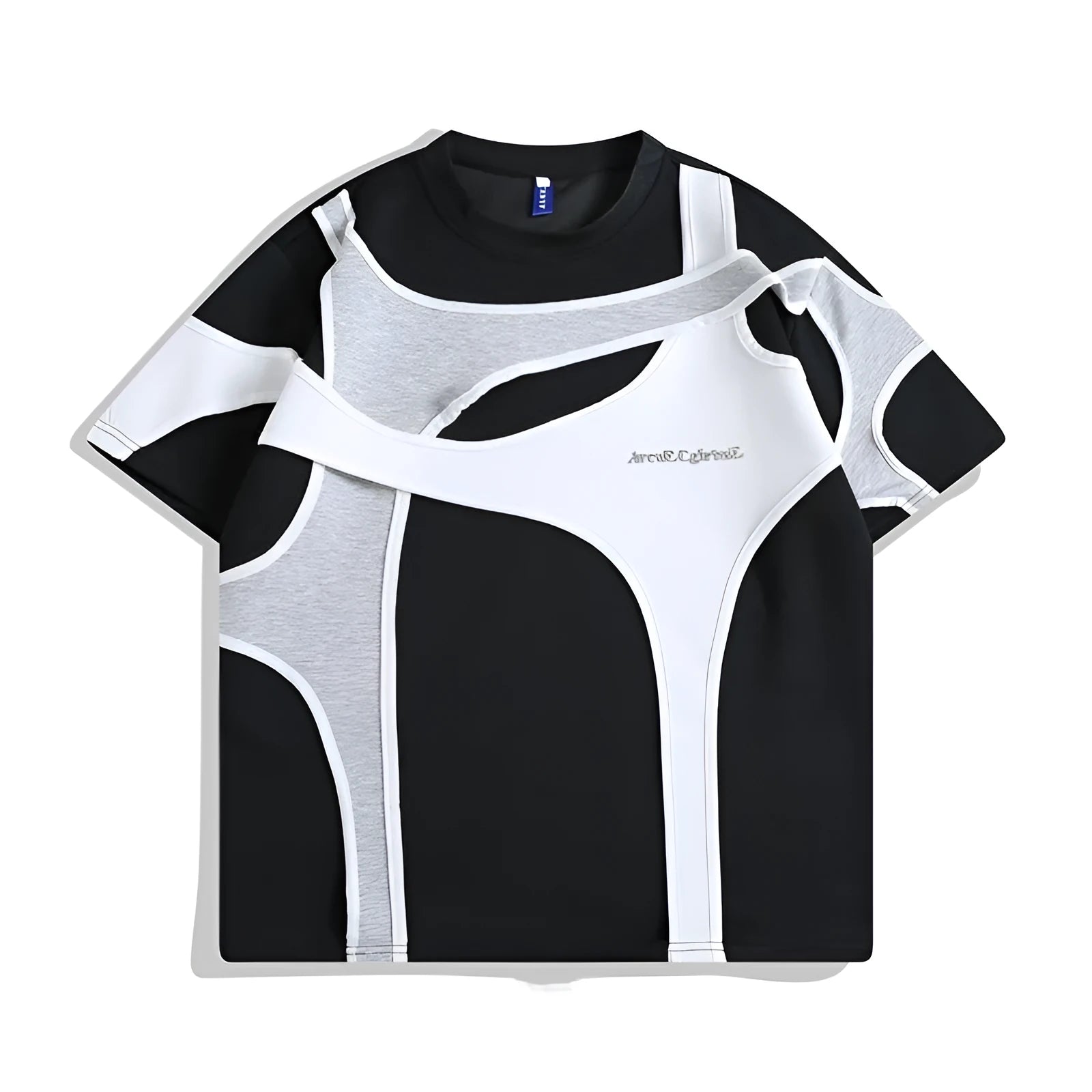 Men's black loose fit t-shirt with padded shoulder straps and double stitching detail