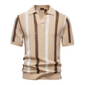 Men's short-sleeved polo shirt sweater with stripe pattern mosaic design in breathable hollow fabric