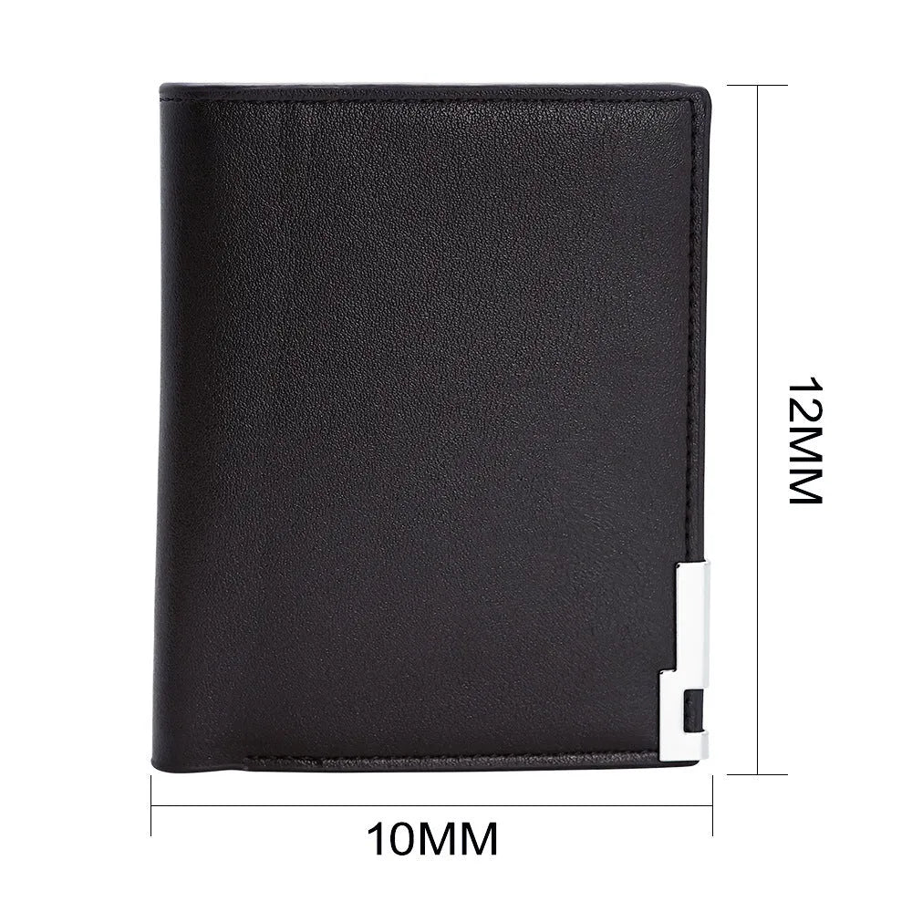 Men's leather wallet with zipper closure, individually packaged for gifting