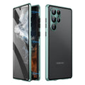 Metal magnetic phone case with a mirror for Samsung S24 Ultra in multiple colour options.