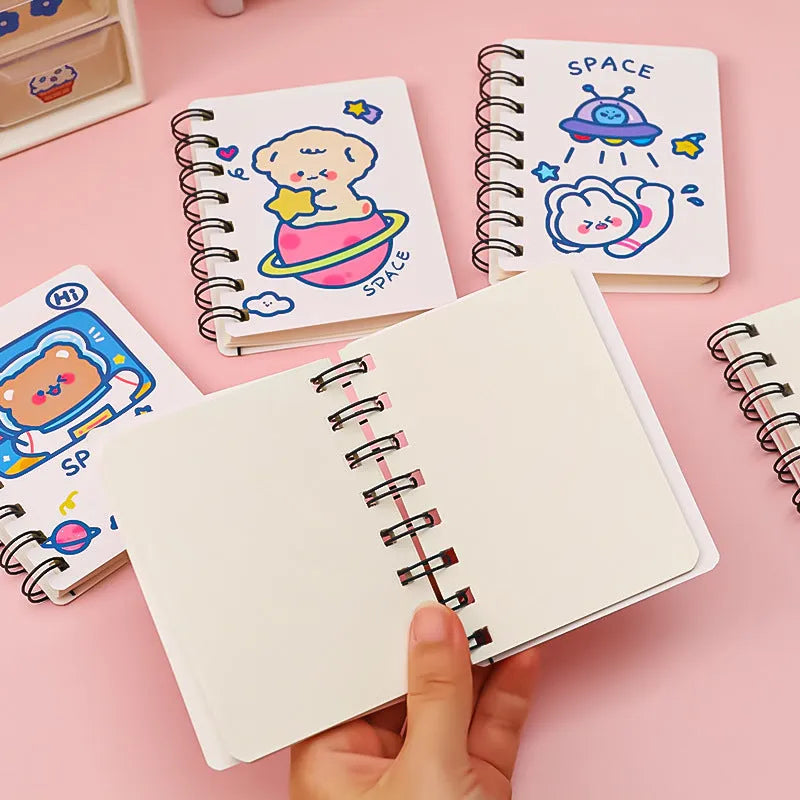 Astronaut series flipped pocket notebook in 10.5 by 8 cm size showing four cover colour options.
