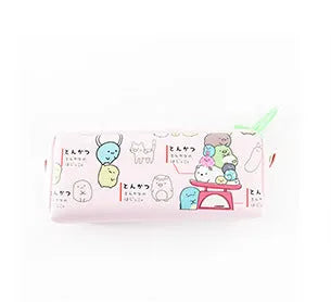 Leather corner animal pencil case in cartoon pattern with zip closure, compact storage for pens and pencils