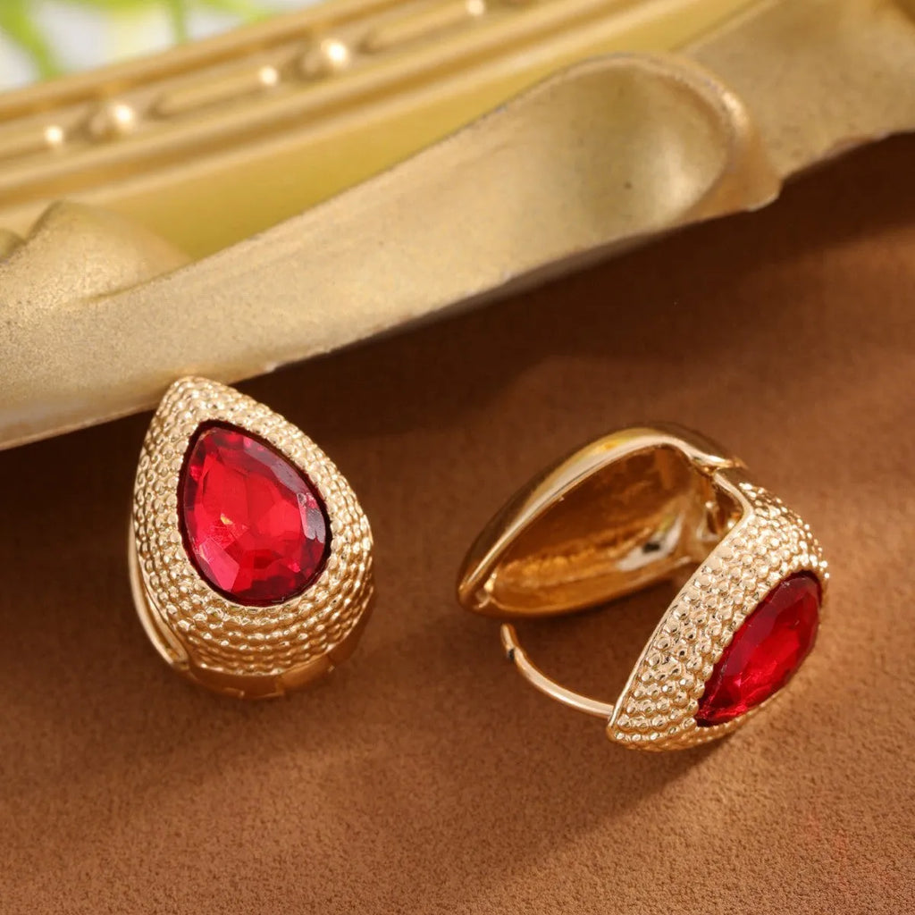 Zircon water drop earrings with durian texture, available in green or red, fashion dangle jewellery for women
