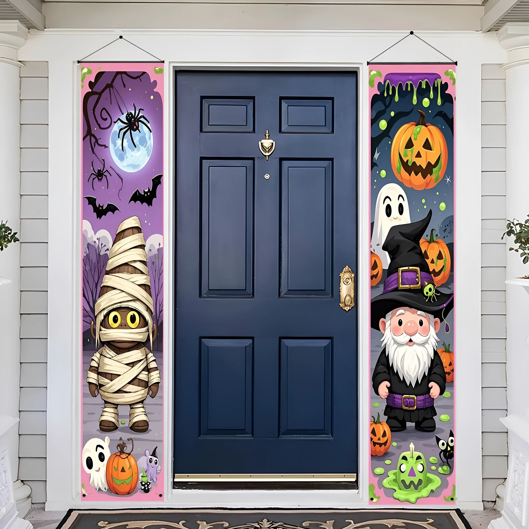 Orange and black Halloween couplet decorations hanging flag measuring 30x180cm
