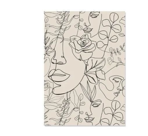 Abstract line design spray-painted on a frameless canvas wall art print in a boho style.