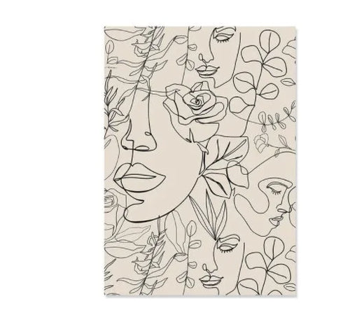Abstract line design spray-painted on a frameless canvas wall art print in a boho style.