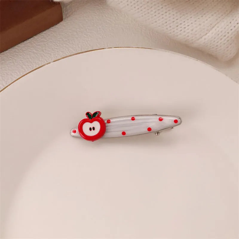 Red stereo love heart-shaped hairpin with French retro dots and willow leaf design