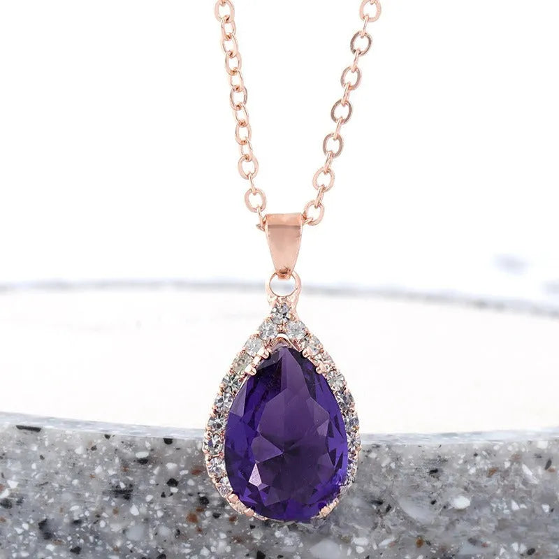 Women's drop shape necklace with geometric rhinestone pendant in multiple colour options