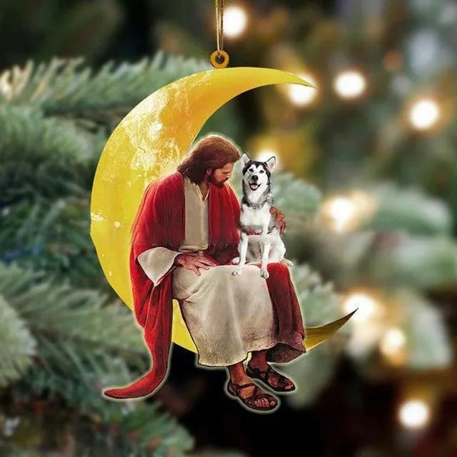 Flat acrylic mini moon Christmas pendant for car interior decoration with rope, cartoon style, multiple colours