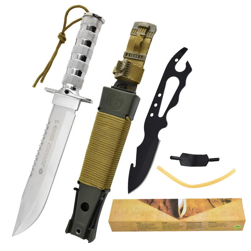 Keel integrated small straight survival tactical knife with aluminium handle and 8Cr19MoV blade in black colour