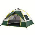 Dark Green Silver Glue double-layered camping tent for 3-4 people with automatic quick-open frame.