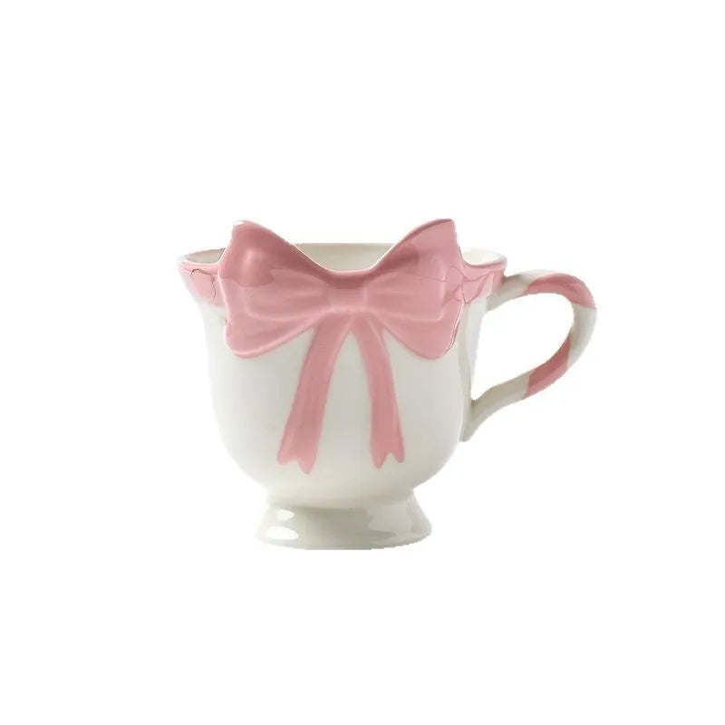 Ceramic heart bow mug in black pink or white powder colour with 340ml capacity
