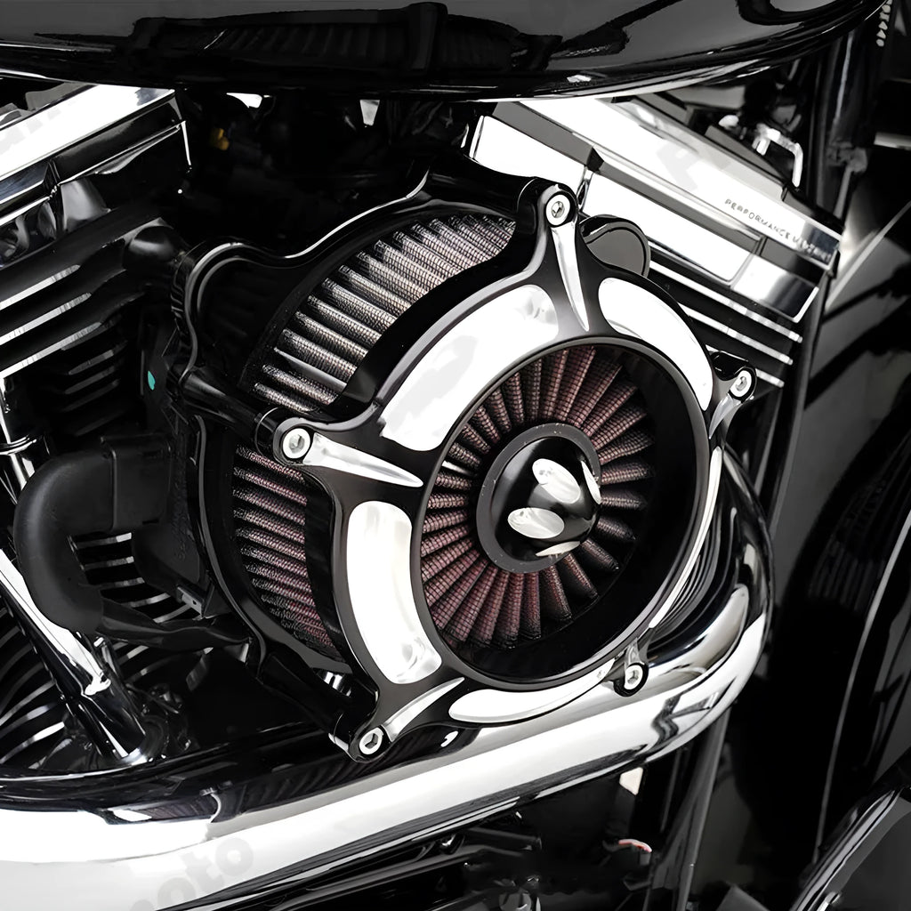 Aluminum alloy motorcycle air filter modification accessory for Harley-Davidson in 883 or Big Glide colour.