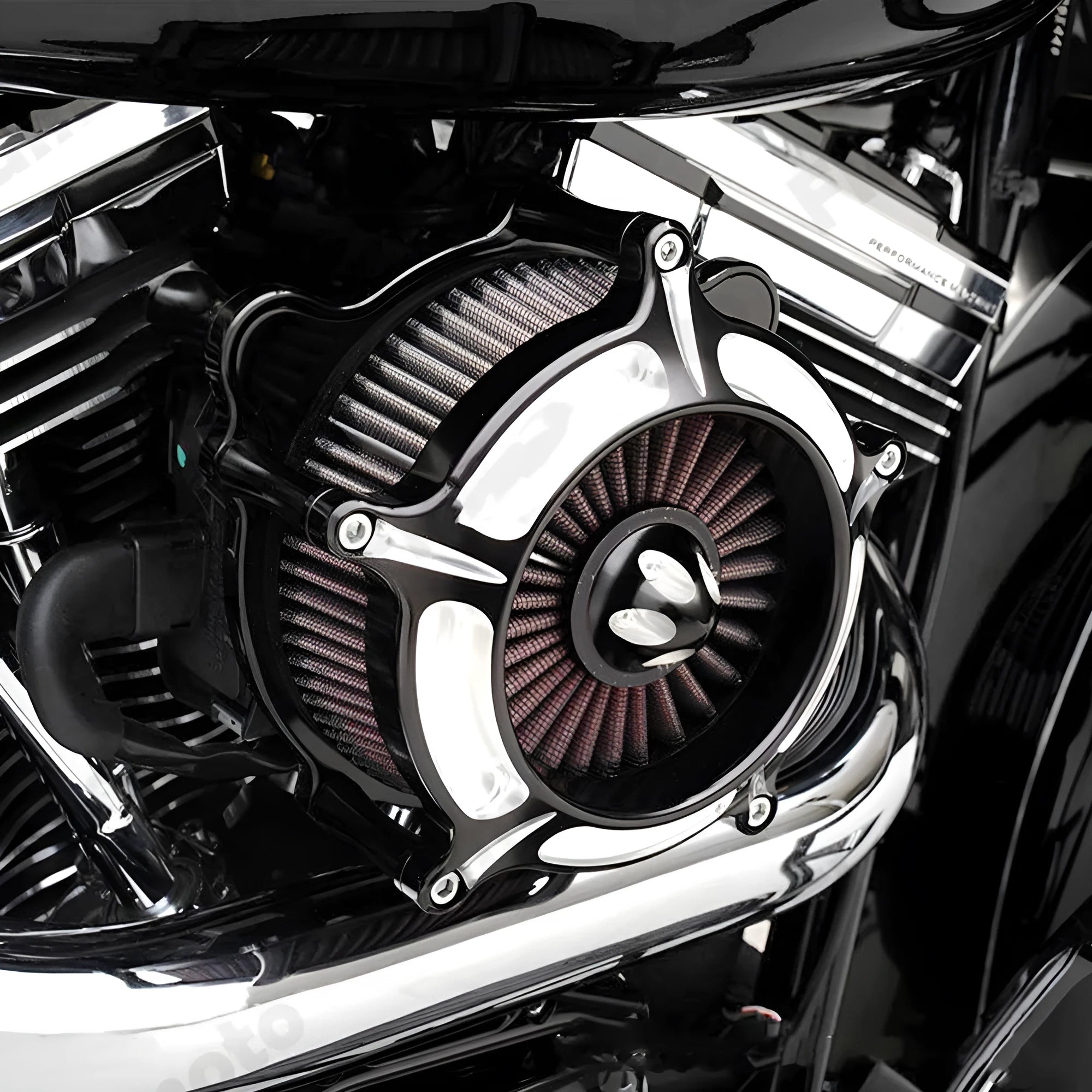 Aluminum alloy motorcycle air filter modification accessory for Harley-Davidson in 883 or Big Glide colour.