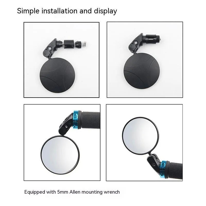 Black foldable convex rearview mirror for vehicles showing 7 cm diameter and extended arm.