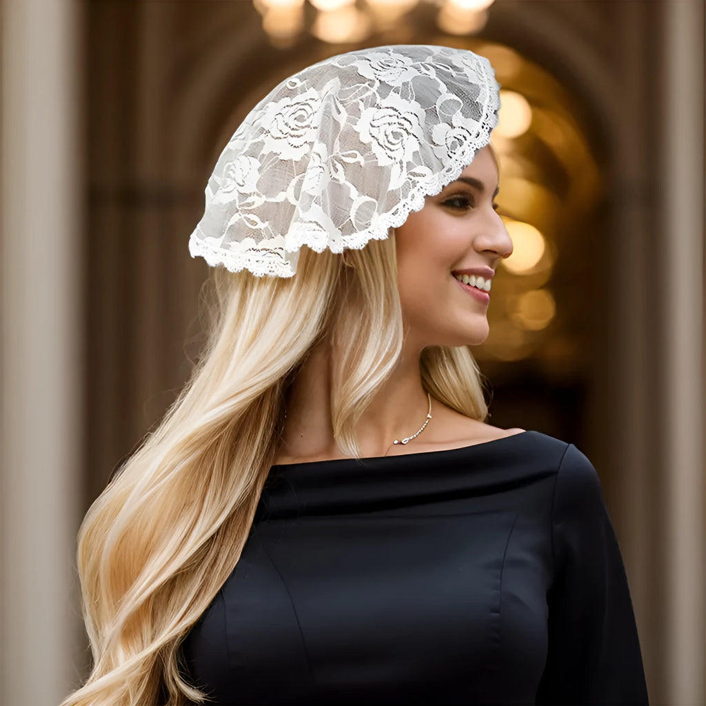 Round bridal head cover with flower decoration in Japanese Korean sweet style