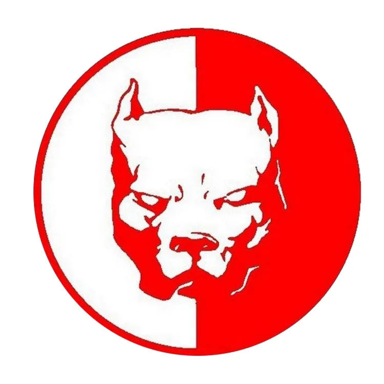 12x12cm square reflective car sticker with superhero dog R design in black, white, and red colour options
