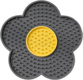 Grey flower-shaped silicone pet lick mat with suction cups for slow feeding