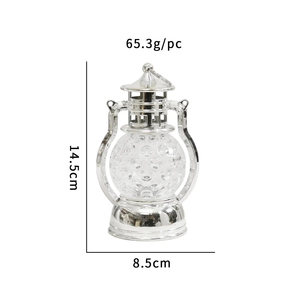 Retro oil lamp style LED night light in gold or silver finish measuring 14.5cm tall