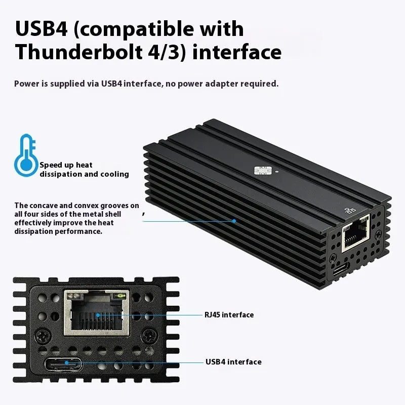 Black Leyu USB4 to RJ45 10 Gigabit network adapter with 20cm cable