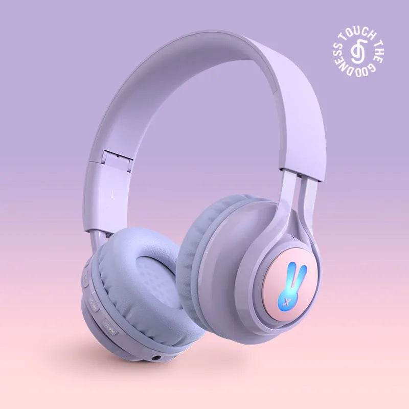 Wireless children's headphones with LED RGB lighting in bunny pink colour
