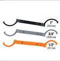 Three colour-coded magnetic suction catheter locking wrenches: orange, grey, and black, arranged as a tool set.