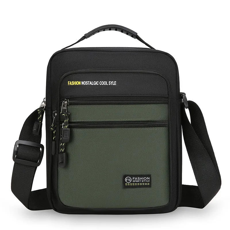Men's nylon crossbody bag in green colour with waterproof construction and urban simplicity style