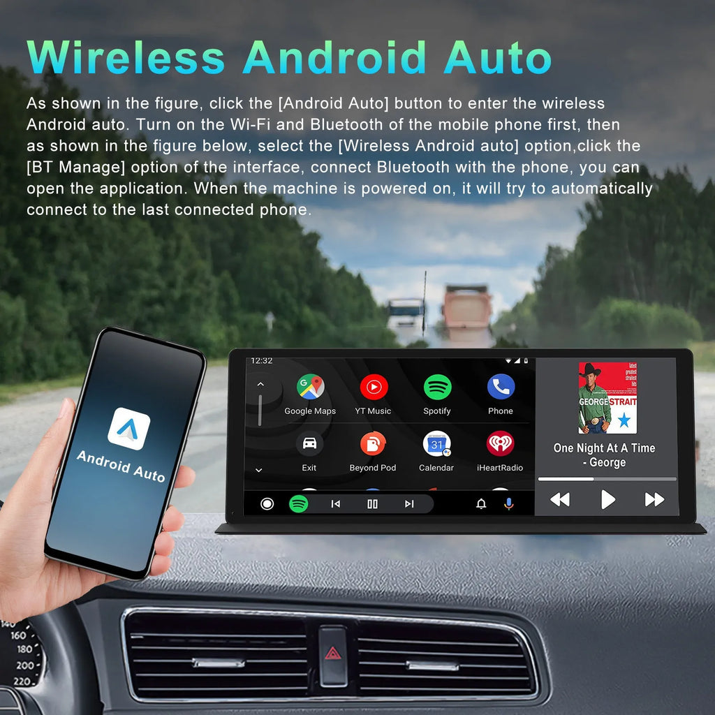 Black 11.3 inch centre console dashcam with 170 degree angle, GPS, Bluetooth and touch screen