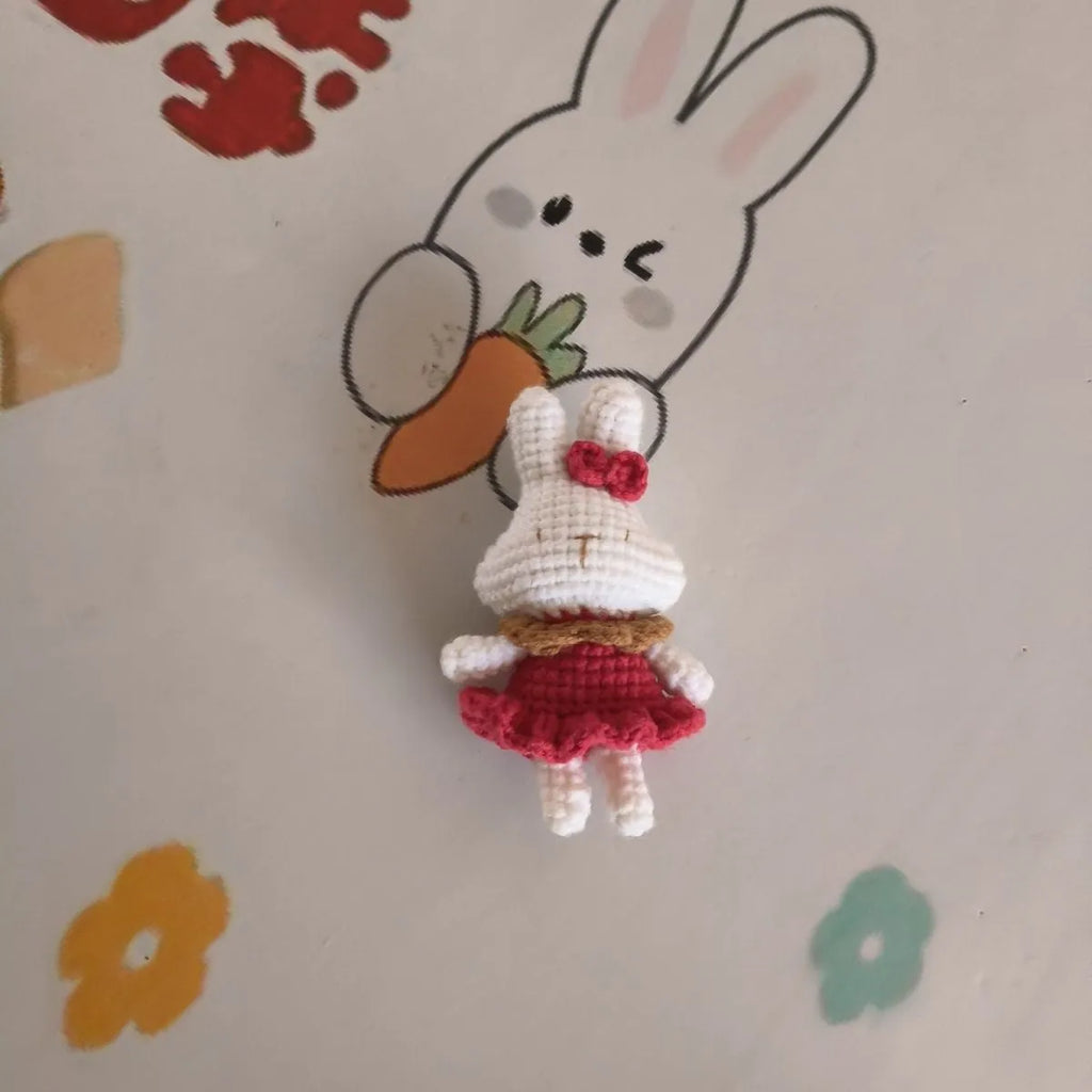Hand-crocheted wool rabbit key chain pendant with optional metal key ring