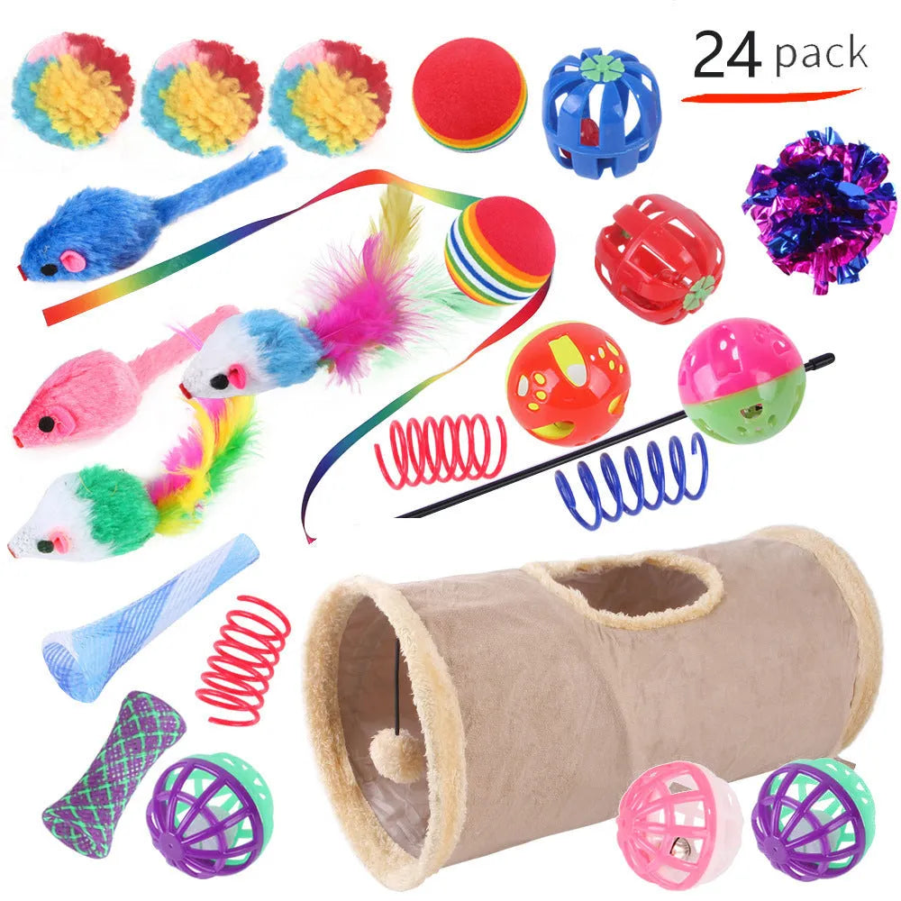 Plastic cat channel tunnel toy set showing single and double layer designs