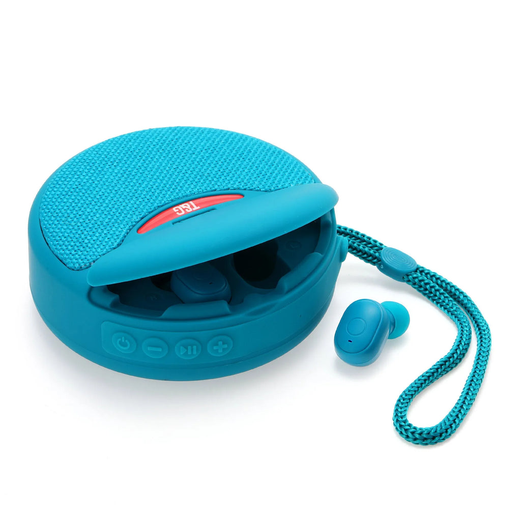 TG808 outdoor Bluetooth speaker with headset in black, showing horn and controls