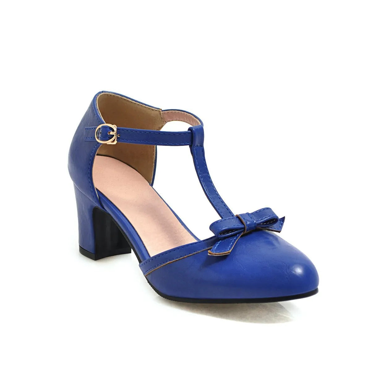 Women's apricot chunky heel sandals with an adjustable ankle strap and hollow-out design.
