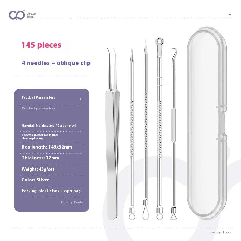 4-piece metal acne needle set with ultra fine pointed tips for professional skincare extraction