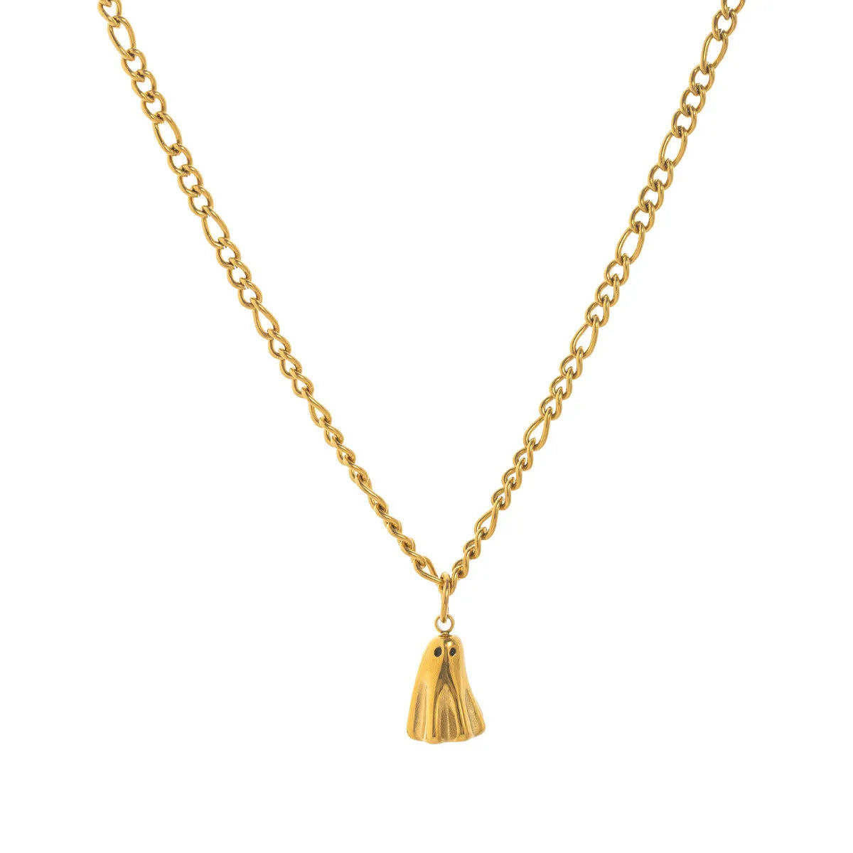 Ghost pendant necklace with titanium steel pendant on stainless steel twisted chain, available in three chain styles