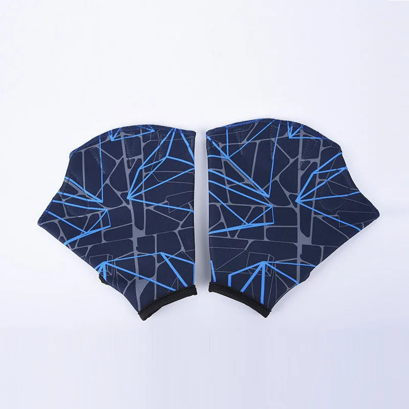Green print duck foot webbed swimming glove for outdoor water training.