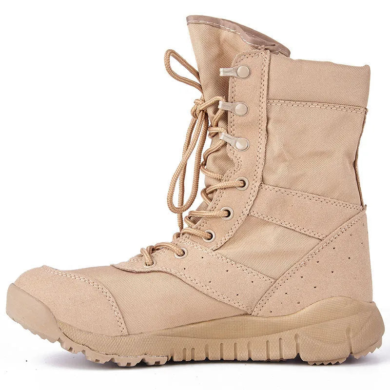 Yulong Combat Boots tactical desert footwear in black and sand colours for outdoor climbing and hiking
