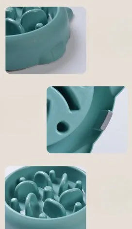 Green PP slow feeder bowl with bone-shaped pattern for dogs and cats