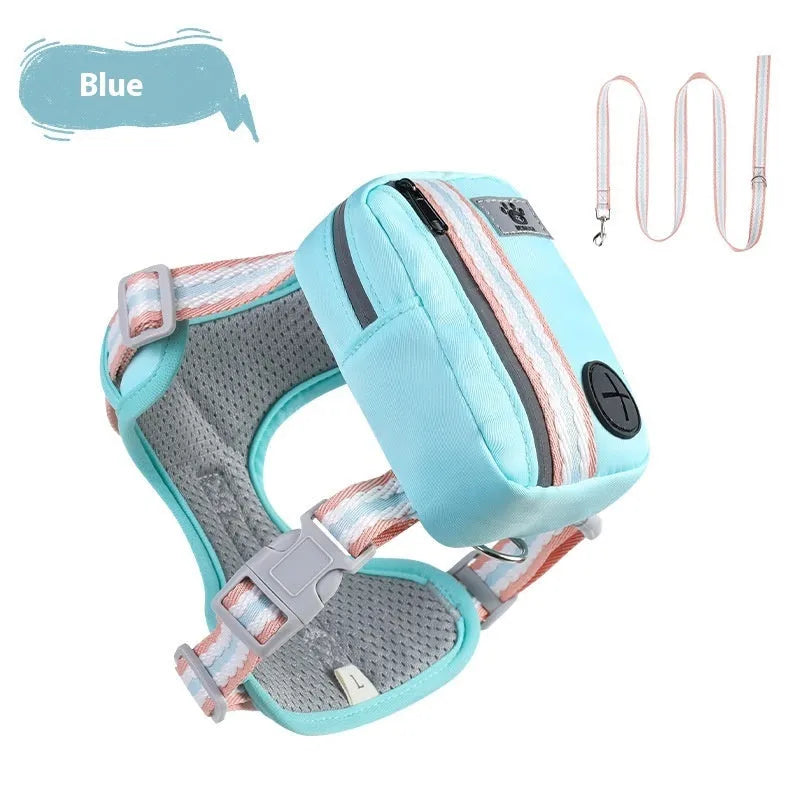 Pink dog harness with anti-pull design, adjustable straps, and a metal D-ring on the back.