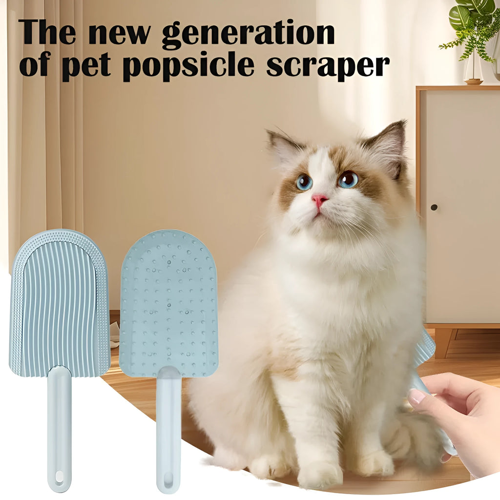 Blue foldable pet grooming brush with silicone bristles for cats and dogs