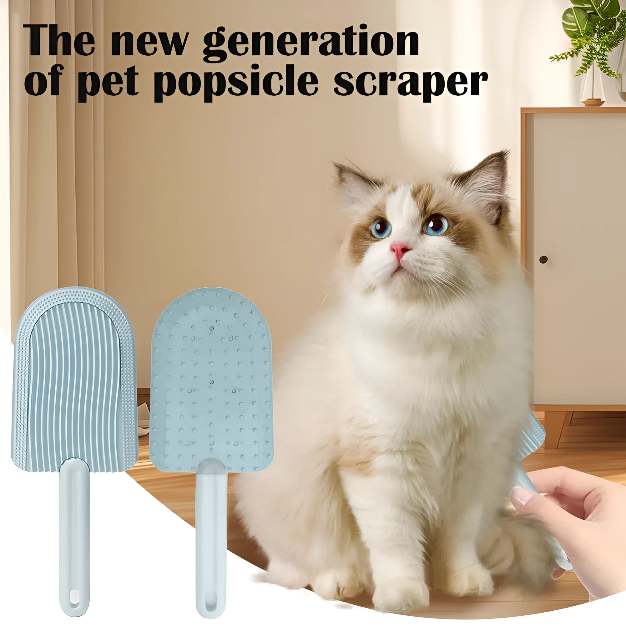 Blue foldable pet grooming brush with silicone bristles for cats and dogs
