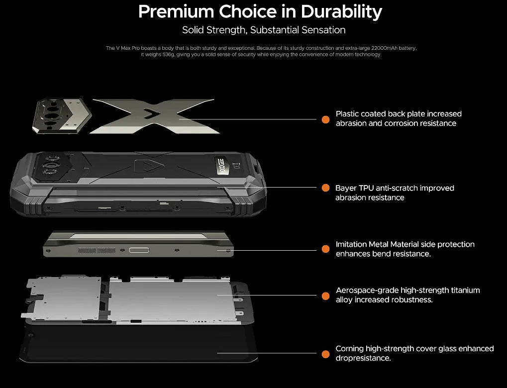 VMAX PRO black and grey plastic smartphone with included charger