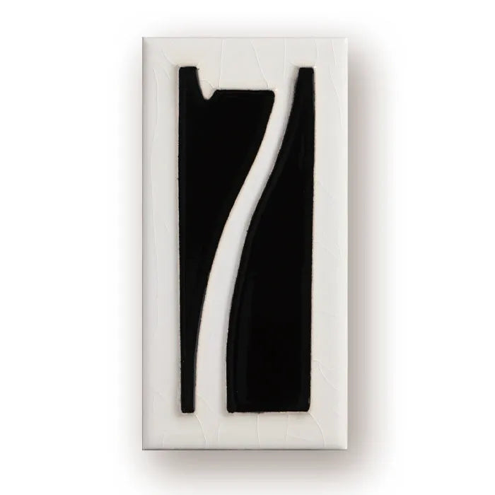 Handmade retro-style ceramic doorplate with enamel number, shown in 76mm by 152mm size.